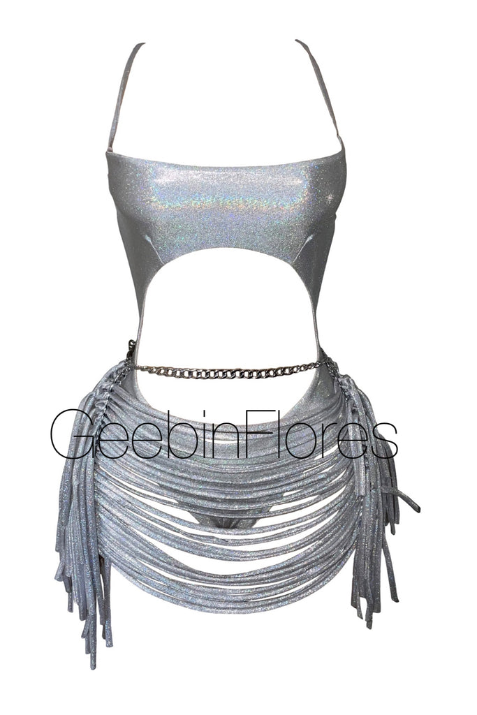 Silver Strappy Candela Monokini Set (MADE TO ORDER)
