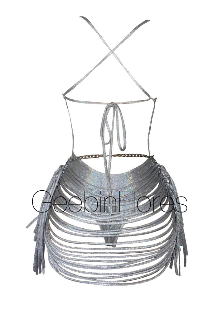 Silver Strappy Candela Monokini Set (MADE TO ORDER)
