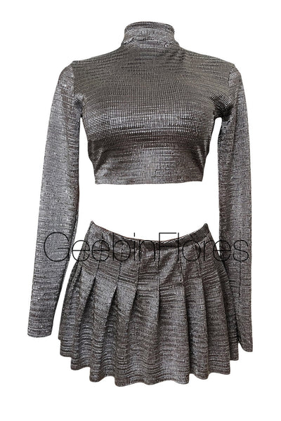 The Gillian Metallic Pleated Skirt Set