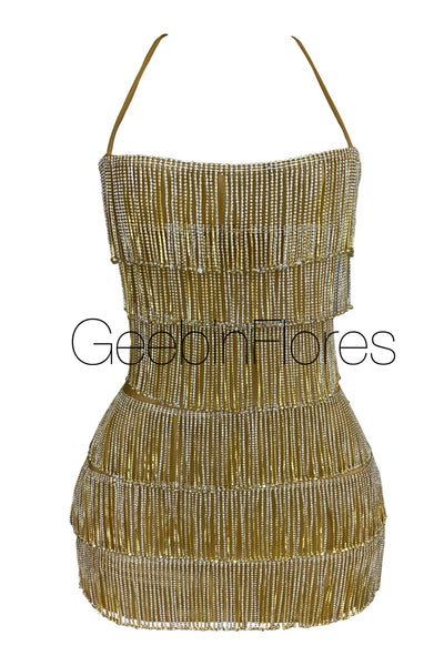 Gianna Gold Crystal Fringe Dress (MADE TO ORDER)