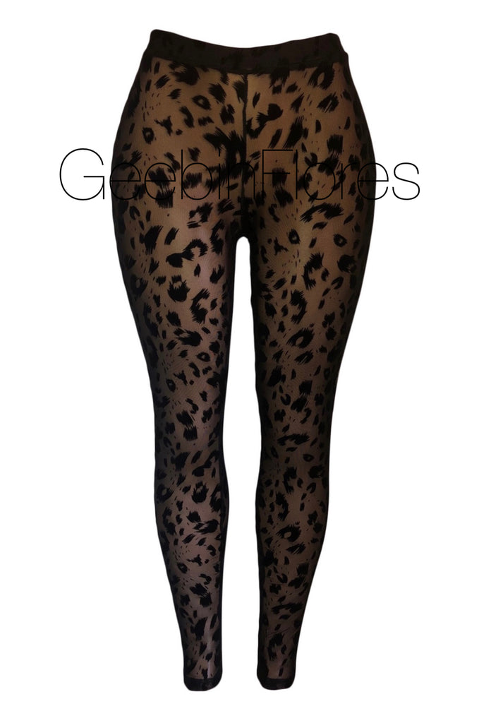 Leggings Velvet Leopard Flores (Black) Geebin Mesh –