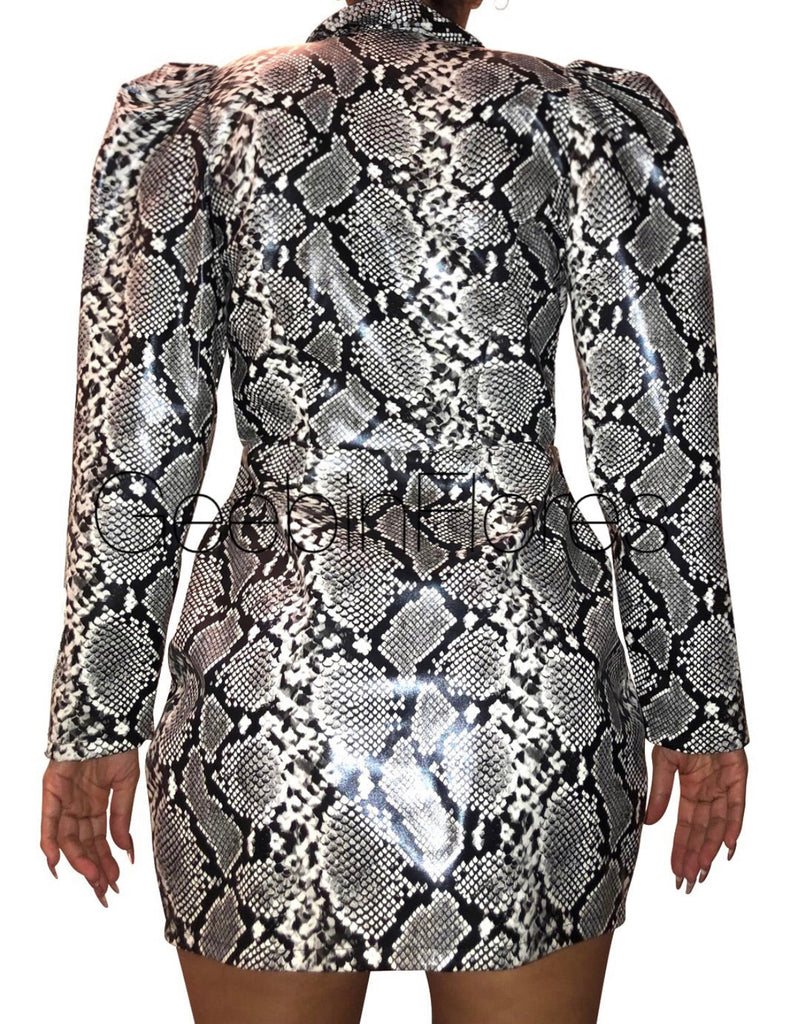 Snakeprint Vegan Leather Blazer Dress Geebin Flores Snakeprint Vegan Leather Blazer Dress Geebin Flores