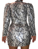 Snakeprint Vegan Leather Blazer Dress