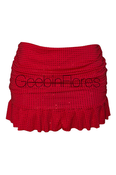Rachelle Red Rhinestone Ruched Skirt