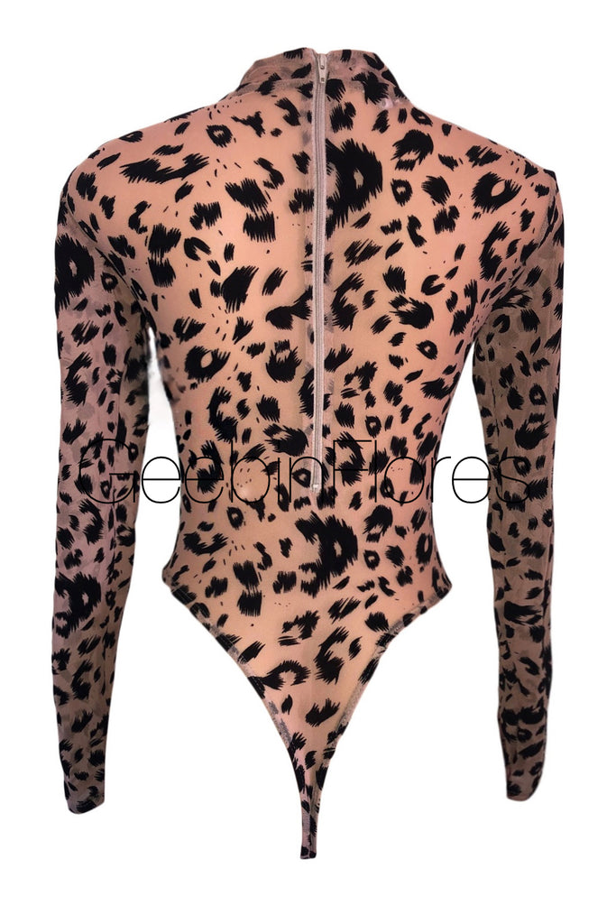 Leopard Velvet Mesh Thong Bodysuit – Geebin Flores