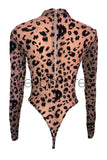 Leopard Velvet Mesh Thong Bodysuit