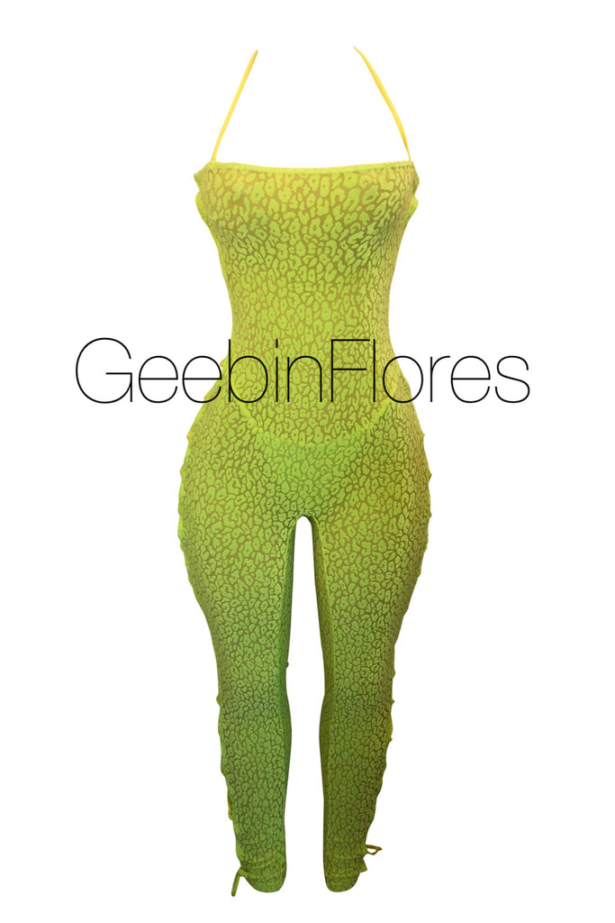 Neon Yellow Tamra Lace Up Catsuit